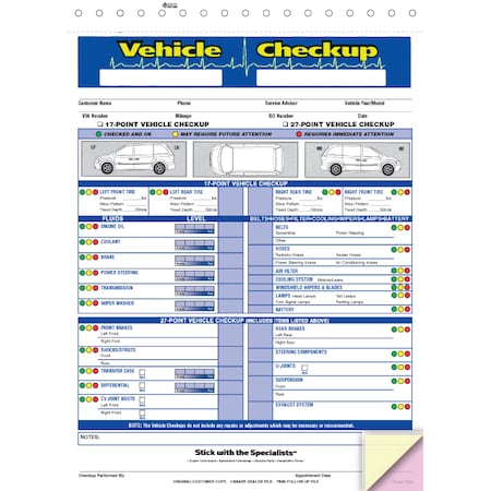 Asp Multi-Point Inspection Form (Plain), 8 1/2" X 11 3/4"-2 Part, 500 Min Pk 7290